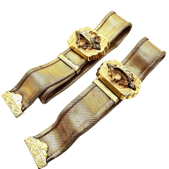 Antique Gold Filled Rare Pair of Wedding Bracelets Seed Pearl Ornate Victorian - Picture 2 of 6